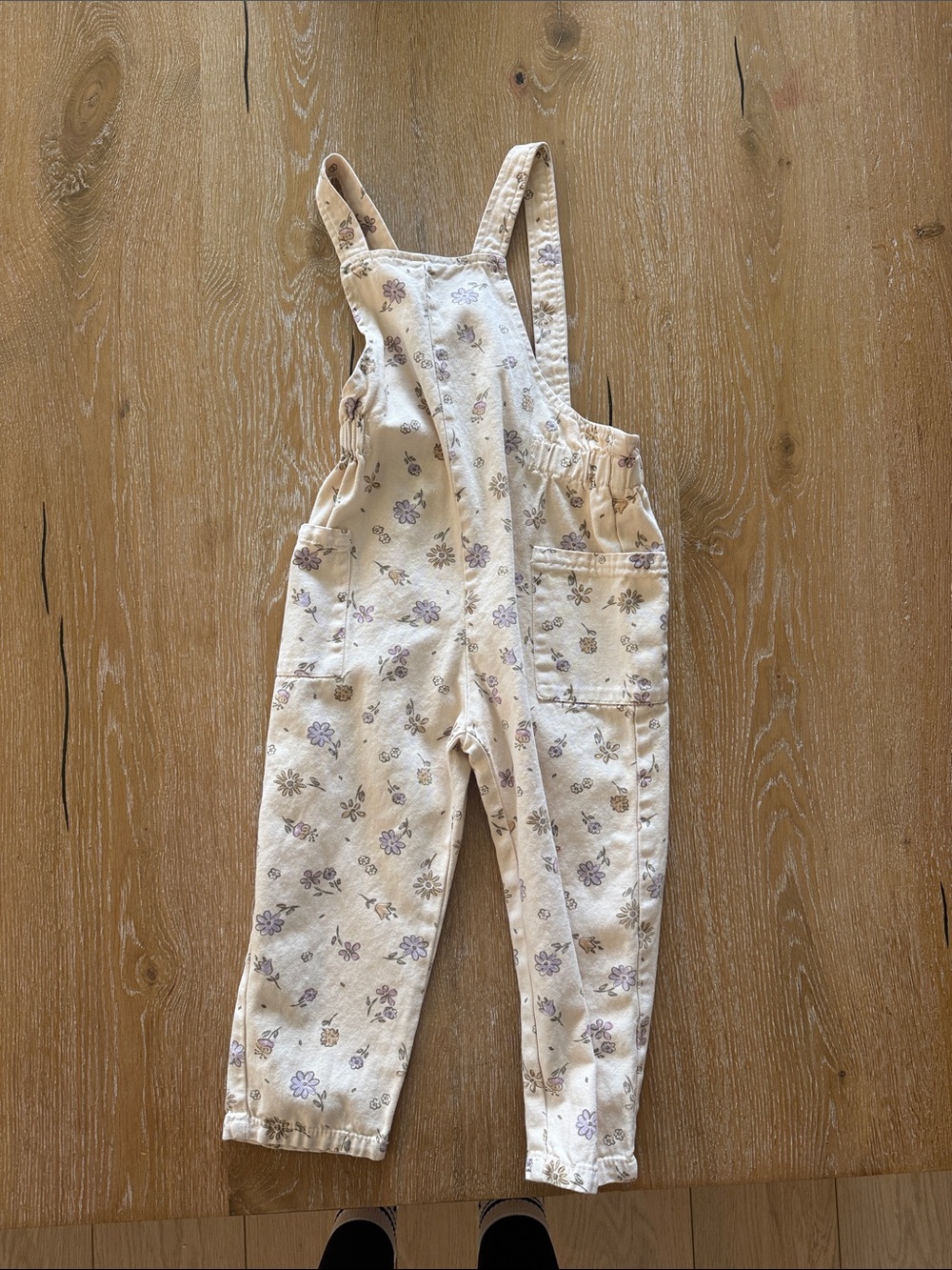 Zara Cream Floral Overalls One-Piece with Lilac Accents